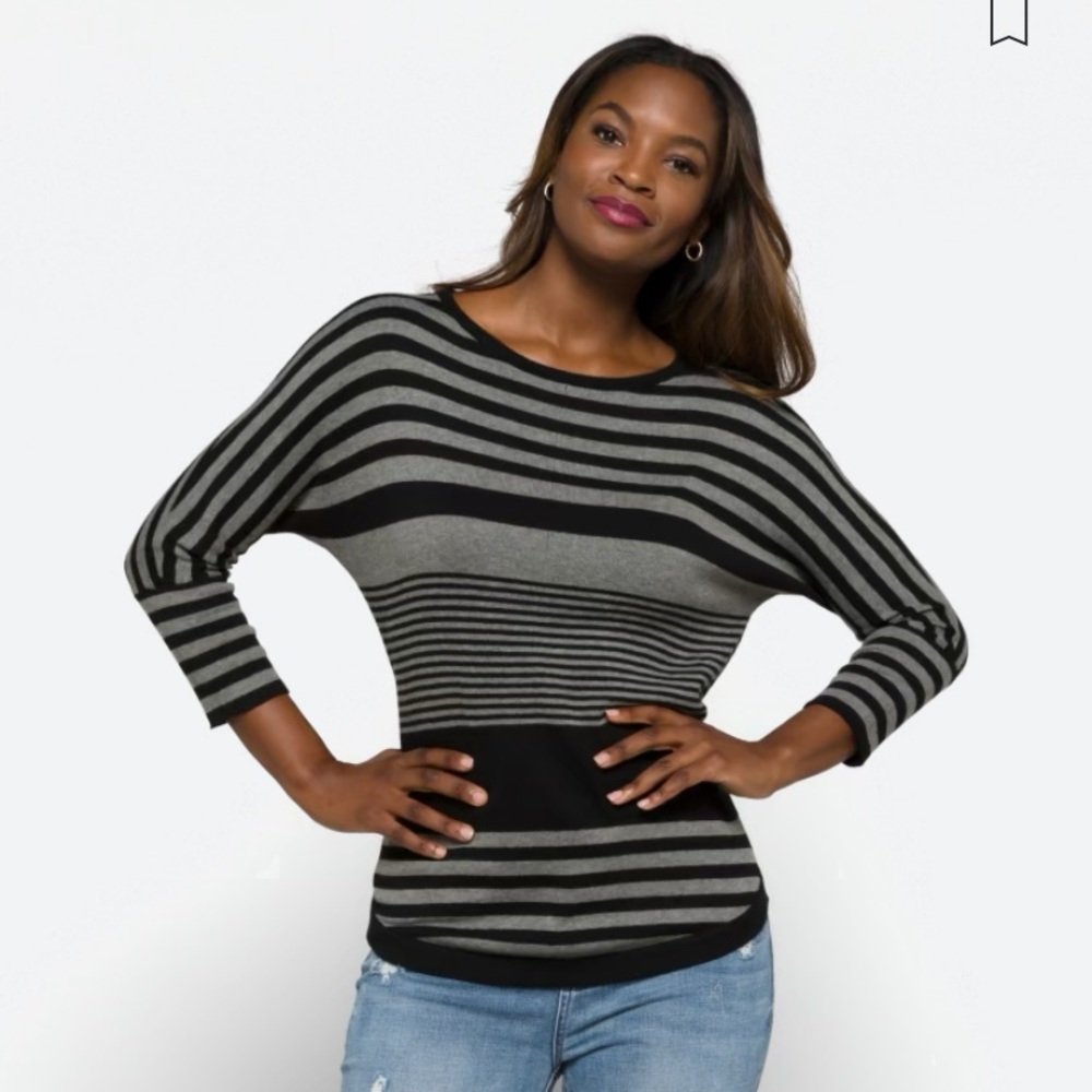 Corinna Cotton Blend Variegated Stripe Dolman Pullover